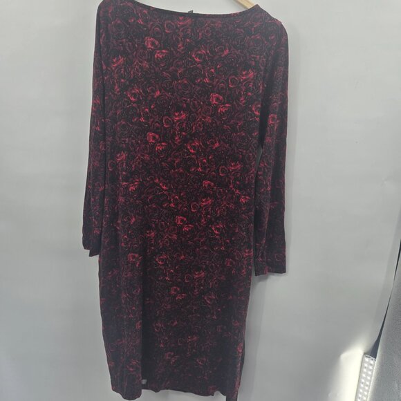 Talbots Red Floral Rose Side Cinched Sheath Midi Dress - Picture 3 of 11